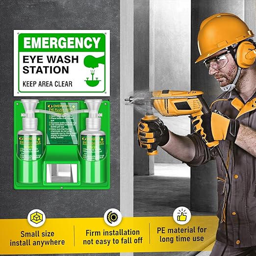 Magula Portable Eye Wash Station OSHA-Approved,BPA Free, Wall-Mounted First aid Eye Wash kit with 17oz Empty Bottles & Mirror,Emergency Eyewash, No Eye Wash Solution 2Pcs