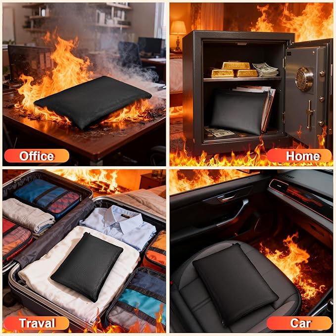 Fireproof Money Bag, 13.5 x 10 Inch, Fire Proof Bag for Documents, Waterproof Travel Document Holder & Organizer for Cash, Passport, Credit Cards - Portable Fire Resistant Pouch for Home