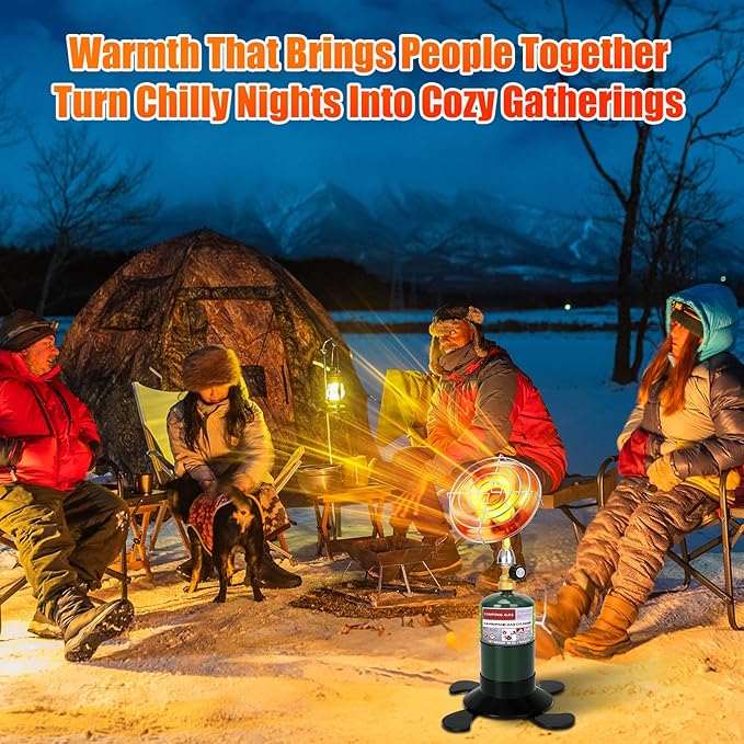 Portable Propane Heater for Camping, Outdoor Small Space Patio Heater with Control Valve, Radiant Cordless Garage Tent Heaters with Foldable Gas Tank Holder for Hiking Ice Fishing Hunting Backyard