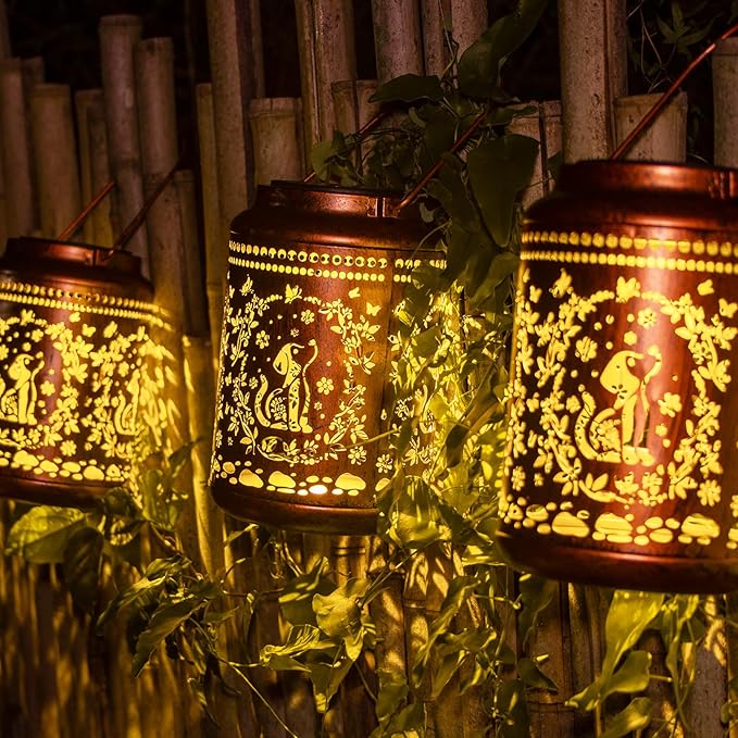 YISITEONE Dog Outdoor Solar Lanterns, Garden Waterproof Metal Hanging Decor Lights for Patio Yard Pathway Lawn Front Porch, Birthday Gardening Dog Lovers Gifts for Women Mom Grandma