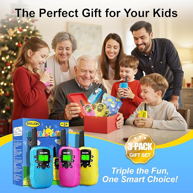 Walkie Talkies for Kids Toys Stocking Stuffers for Kid Boys Girls 4-6, 3 Miles Range Walkie Talkie to Camping, Outdoor, 4 Year Old Girl Birthday Gifts for 3 4 5 6 7 8 9 Year Old Boy Girl Gifts Age 6-8