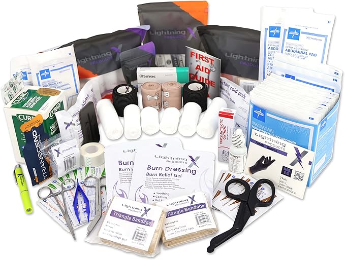 Lightning X Products Lightning X Mid-Sized First Responder EMT Bag | LXMB25 Fully Stocked Aid Kit w/ 200+ BLS Supplies - Blue