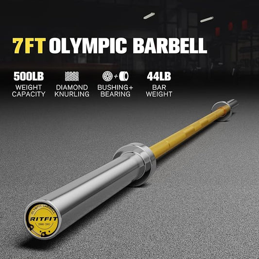 RITFIT 7FT Olympic Barbell for Strength and Weightlifting Training - 2 Inch Olympic Bar for Squat, Deadlift, Bench Press, Curl, Overhead Press - 500lbs/1000lbs/1500lbs Capacity