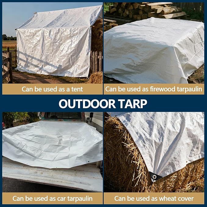 10x12 Feet Thickened Waterproof Tarp, 8 Mil Heavy-Duty Trap, Tarpaulin Cover for Camping, Emergency Rain Shelter, Outdoor Gear Protection, UV Resistant, Reinforced Grommets.
