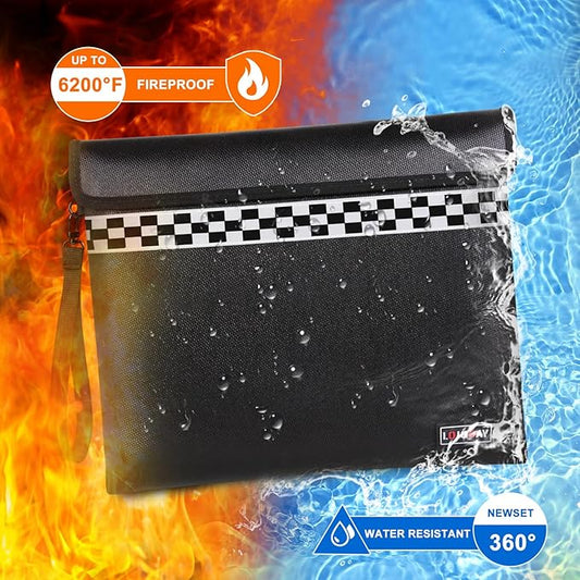 6200°F Fireproof Document Bag with Fireproof Zipper, Fireproof Bag with Reflective Strip, 9 Layers of Heat Insulated Materials, Fireproof Money Bag for Cash, 13"x11" Fireproof Pouch with Hand Strap