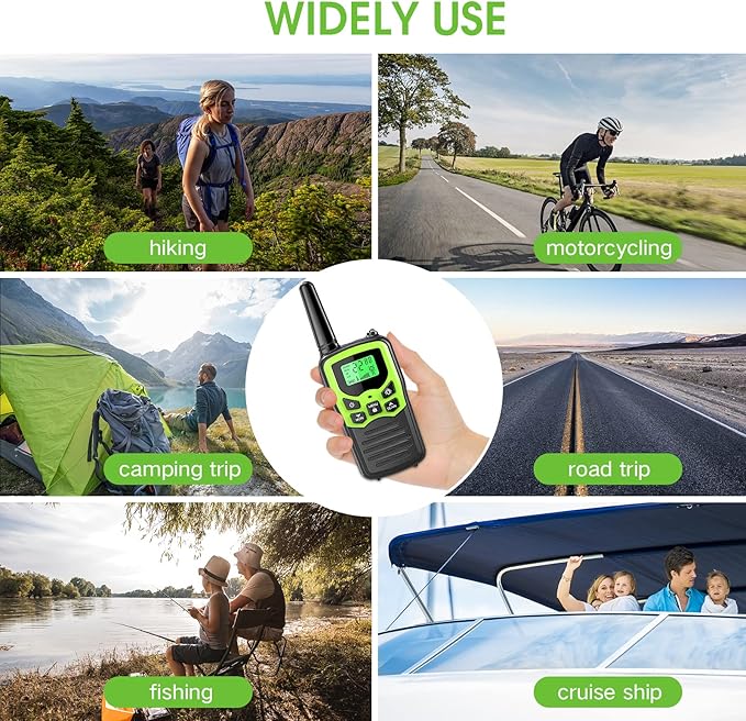MOICO Walkie Talkies for Adults with 22 FRS Channels, LED Flashlight, VOX Scan LCD Display, Long Range Family Walkie Talkie Radios for Hiking Camping Trip (Green)
