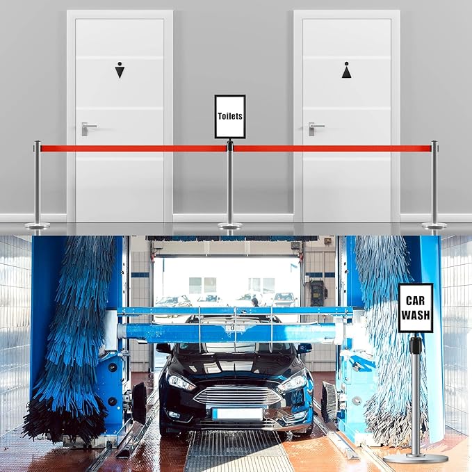 Taiyin 4 Pcs Stanchion Sign Holder Double Sided Sign Frame with Cover Stanchion Top Frames for 8.58 x 12.52 Inches Paper Size for Crowd Control Sentry Stanchions (Black)