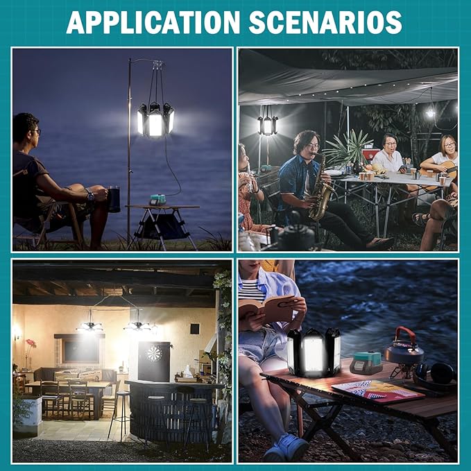 LIVOWALNY LED Work Light Compatible with Makita 18V Battery, 68W 6800LM LED Garage Flood Lights with 6+1 Deformable Panels, Battery Powered Pendant Ceiling Light for Shed Workshop Garage Home