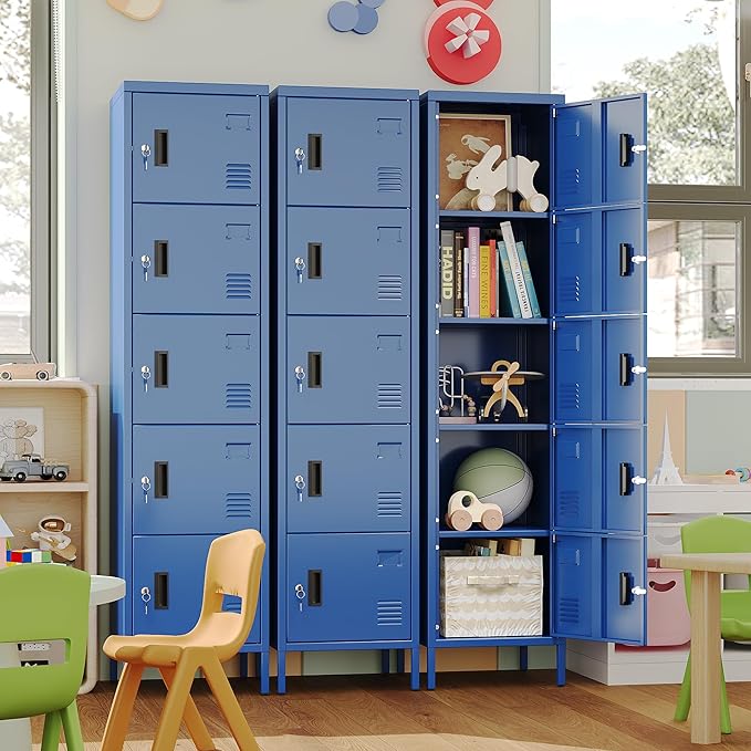 Metal Locker with Lock and Ventilation Holes,Metal Storage Locker with Business Card Slot for Home,Gym,Garage,School,Office,66" H x 15.8" W x 15.8" D Assembly Required,Blue