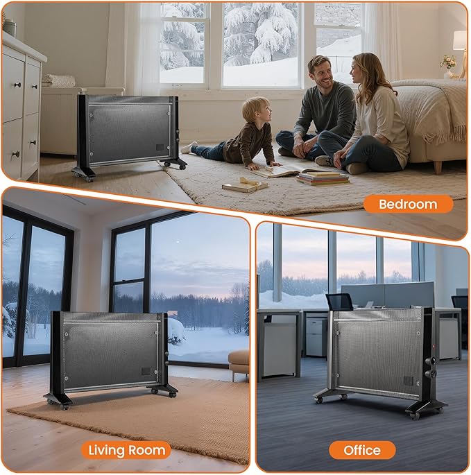 Space Heater for Indoor Use Large Room, 1500W Infrared Electric Room Heater for Bedroom Office, Overheating & Tip-Over Protection