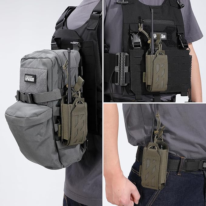 EXCELLENT ELITE SPANKER Tactical Universal Radio Holster Holder Molle Radio Pouch Adjustable for Duty Belt,Vest for Two Ways Walkie Talkie
