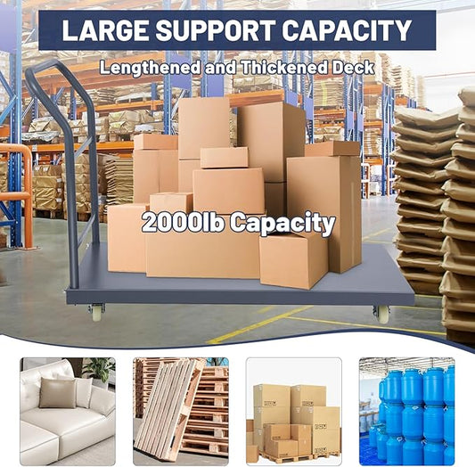 Heavy Duty Platform Truck Cart, 48"x24" Flatbed Cart, 2000 lbs Capacity Flat Cart with Wheels, Industrial Utility Push Cart for Warehouse, Luggage, and Moving