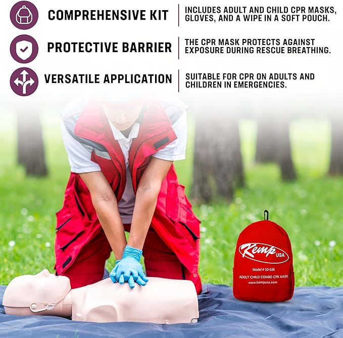 Kemp USA First Aid Adult and Infant CPR Mask Combo Kit (10)