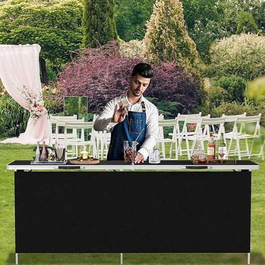 COSTWAY 81" Folding Picnic Table, Portable Bar Table with Carry Bag, Lightweight Aluminum Food Prep Station with 2 Shelves, Quick Set-up, BBQ, Party, Backyard, Black