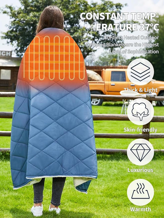 Heated Blanket Battery Operated,12V Cordless heating pad with 15000 battery,Heated Shawl Throw Blanket,Wearable Heated Blanket,Sherpa Lining,3 Heating Set for Car,Camping,Backpacking,Hiking,Travel