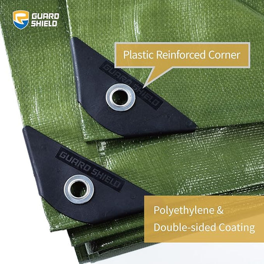 GUARD SHIELD Tarps Heavy Duty Waterproof 12x12 Feet Green Poly Tarp Cover Square Outdoor Thick UV Resistant Tarpaulin with Grommets 10mil (2-Pack)