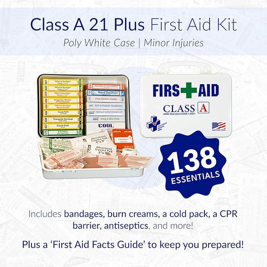 Certified Safety Mfg Class A 21 Plus - 138pc USA-Made ANSI & OSHA Compliant First Aid Kit - Emergency Medical Supplies for Minor Injuries - First Aid Kits for Businesses, Homes, & More