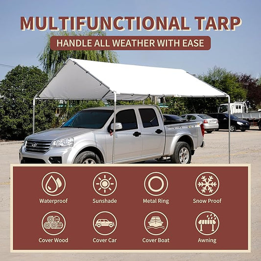 TARPAL 20'x20' White Tarp Waterproof 7.5 mil Medium Duty All Purpose Poly Tarps Cover Waterproof,Snow Proof UV Protection,Rip and Tear Proof,Poly Tarpaulin