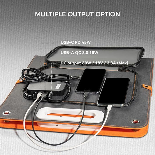 Flashfish 60w 18v Foldable Solar Panel, High-Efficiency Charger with DC Output & QC3.0 USB for Portsfor Portable Power Station, Solar Generator, Camping & Outdoor