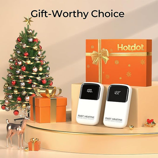 Hotdot Hand Warmers Rechargeable 2 Pack, 3 Heat Levels (104–121°F), Real-Time Temp & Battery Display, Electric Hand Warmers, Fast Heating, Fits in Gloves/Pocket, Gifts for Women & Men
