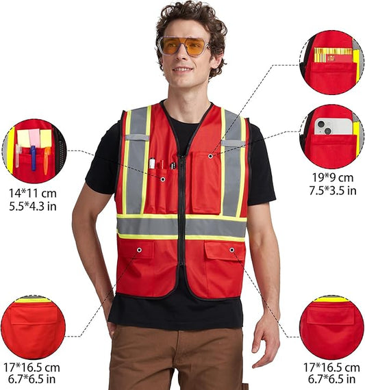 A-KSAFETY High Visibility Safety Vest for Men Women with Pockets and Zipper