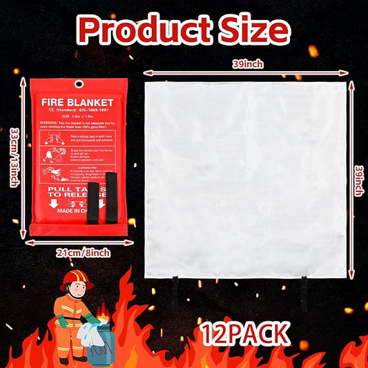 Macarrie 12 Pack Fire Blankets 39” x 39” Fire Blanket Emergency for Home and Kitchen Extinguisher Blankets Fiberglass Suppression Blanket Safety Fireproof Survival for Car Office Warehouse (Red)