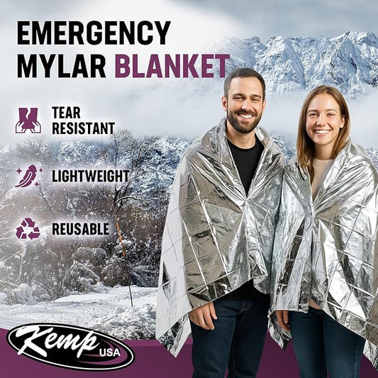 Kemp USA Emergency Mylar Blanket - Pack of 25, Lightweight Multipurpose First Aid Blanket, Used by US Customs & Border Patrol for Survival Gear and Supplies, Ideal for Bug Out Bag & Emergency Kit