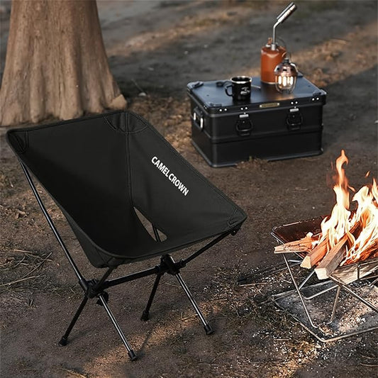 CAMEL CROWN Portable Camping Chair Folding Compact Lawn Lightweight Backpacking Chair with Carry Bag for Outdoor Hiking Beach Travel Picnic Festival Black 2pc