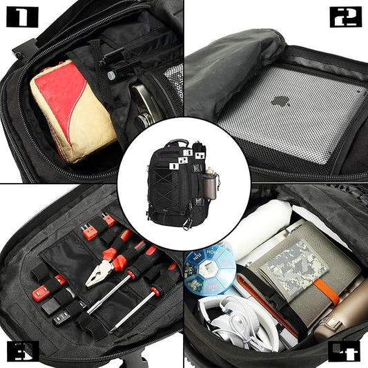 Large Tactical Backpack for Men Military Backpack with DIY System for Travel, Work,Camping,Hunting,Hiking,Sports (BLACK)