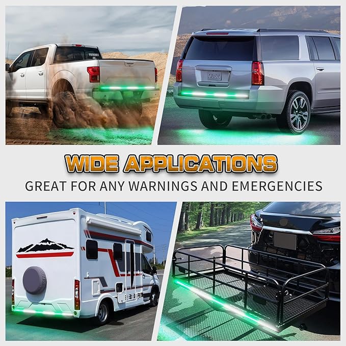 XRIDONSEN 48 inch Tailgate Green White Emergency Light Strip 288 LED Tail/Rear Window Strobe Lights Fire Fighter Lights Flashing Warning Hazard Safety Caution for Vehicles Fire dept Trucks Pickup POV