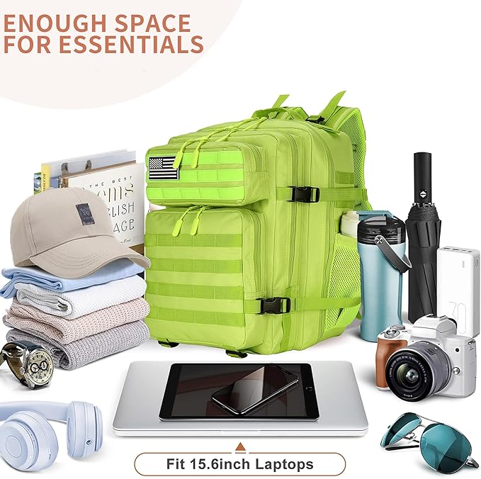 25L Tactical Backpack for Men and Women Small Military Tactical Backpack Heavy Duty Molle Assault Pack Daypack for Hiking Camping Travel Work Gym Outdoors (Bright Green)