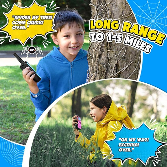 Wishouse Walkie Talkies for Kids Rechargeable Long Range,Xmas Birthday Gift for 4 5 6 7 8 9 Year Old Boys Girls,Hiking Gear Camping Games Cool Toys with NOAA,SOS Siren,Lamp,Lanyards,2 Pack Pink Yellow