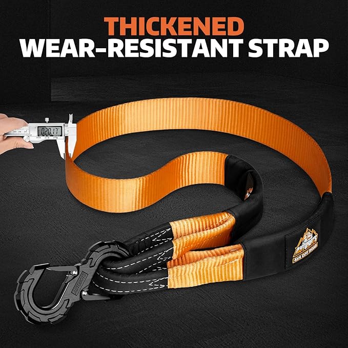 AUTOBOTS Tree Saver Strap 3" x 8' with S-Shaped Tow Hook,Heavy Duty Tow Strap 35300LBS Break Strength - Emergency Recovery Strap Winch Extension