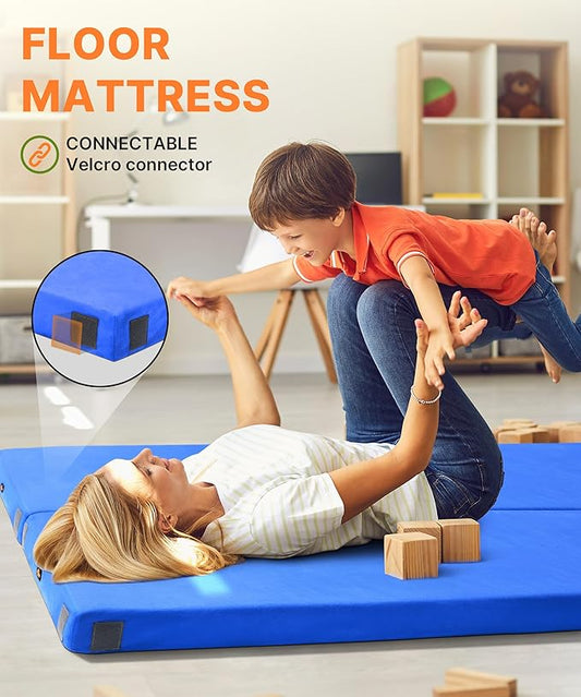 3 Inch Memory Foam Camping Mattress, Dual Layer Thick Sleeping Camp Pad for Car Tent Cot, Roll-Up Portable Glamping Floor Bed for Guests Sleepover