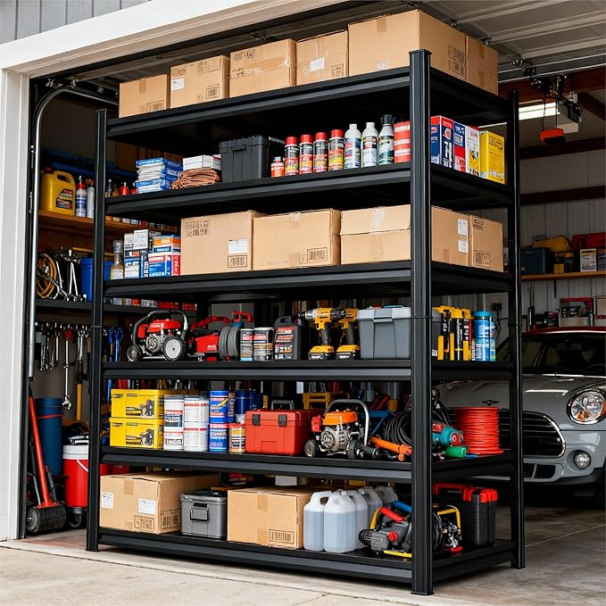 6-Tier Garage Shelves, Metal Shelving Unit, Adjustable Storage Shelves Heavy Duty 36''W*16''D*82''H,Double-Layer Column with Reinforced Ribs Capable of Bearing 3624 Lbs for Garage, Basement, Warehouse