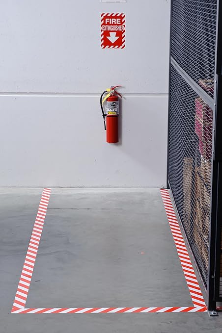 Brady - 104318 ToughStripe Nonabrasive Diagonal Stripes Floor Marking Tape, 100' Length, 2" Width, Red on White (Pack of 1 Roll)