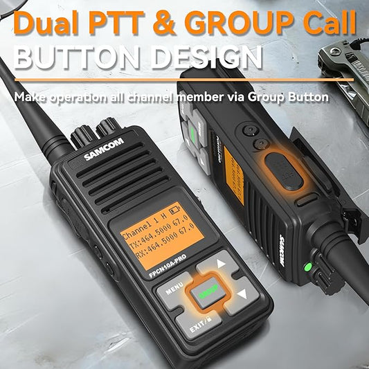 SAMCOM FPCN10A-PRO Long Range 2 Way Radios, Rugged Two-Way UHF Radio Walkie Talkies,Custom Channel Names, Group Call, Voice Playing for Construction,Commercial, Schools, Security (2 Pack)