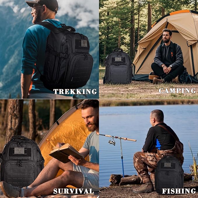 Military Tactical Backpack for Men, 40L Molle EDC Daypack Work Backpack for Trekking, Army 3 Days Assault Pack & Bug Out Bag with Water Bladder Compartment, Hiking Rucksack