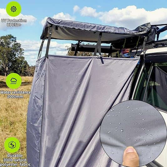 DANCHEL OUTDOOR Car Side Shower Awning with Roof, 3.3x3.3ft Portable Roof Rack Vehicle Shower Privacy Tent Shelter Enclosure Overland Camping Changing Room Bathroom w/LED Light, Gray