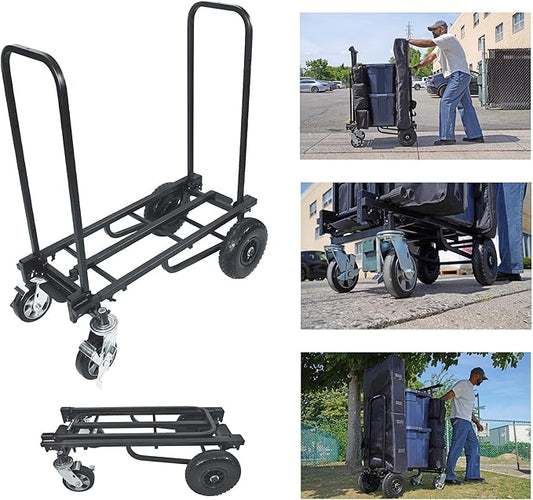 Rockville Rock Cart Off-Road DJ Transport Cart, Big Wheels, Smooth Casters, Wheel Locking, 700lbs Capacity, Folding, Steel, Perfect for Gigs & Events