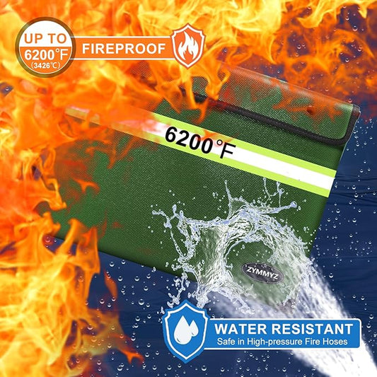Fireproof Bag for Documents 6200°F Heat Insulated,Non-itchy Fire Proof Money Pouch with Water Resistant Zipper,Fireproof Water Proof Document Envelopes for Cash,Valuables