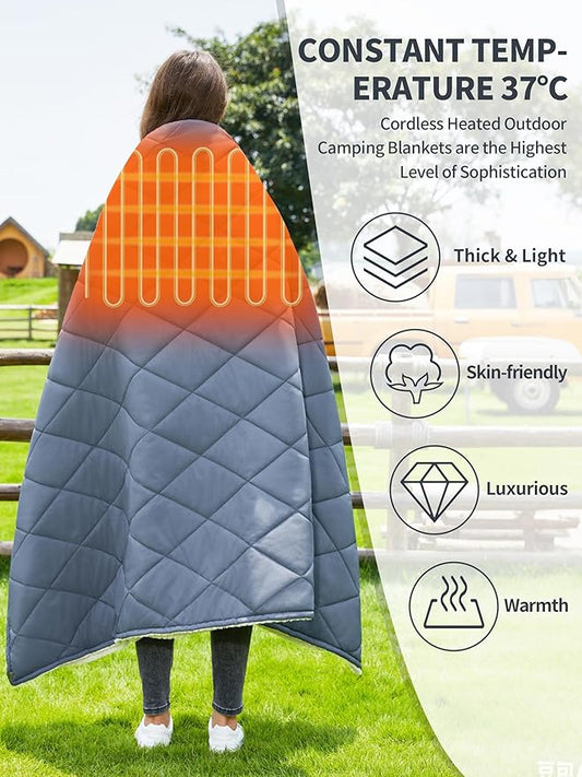 Heated Blanket Battery Operated,12V Cordless heating pad with 15000 battery,Heated Shawl Throw Blanket,Wearable Heated Blanket,Sherpa Lining,3 Heating Set for Car,Camping,Backpacking,Hiking,Travel