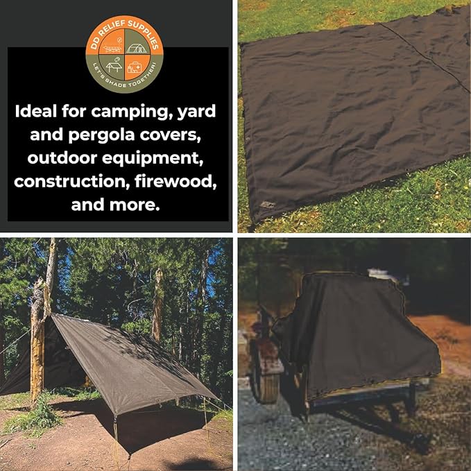 Heavy Duty Waterproof Canvas Tarp Brown – 10X12, with Grommets | Durable Multipurpose Cover for Camping, Canopies, Tents, Trailers, Machinery & Equipment