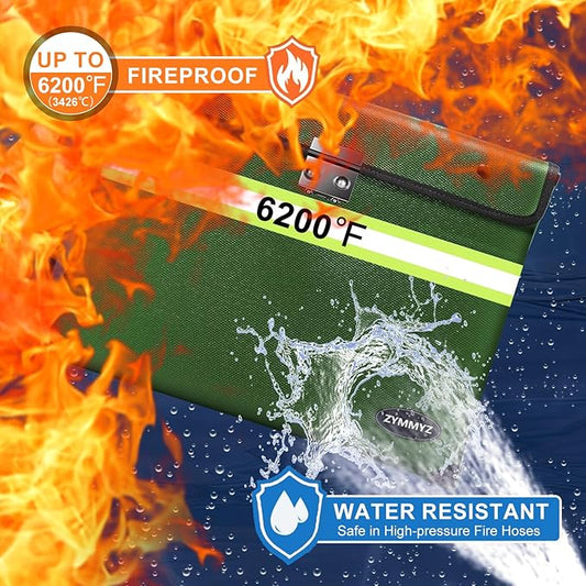 6200°F Fireproof Money Bag with Lock,9 Layers of Heat Insulated Materials,Upgraded Fireproof Zipper/Reflective Strip,Water Resistant Fire Proof for Cash,A5 documents(Not Suitable for A4 Files)