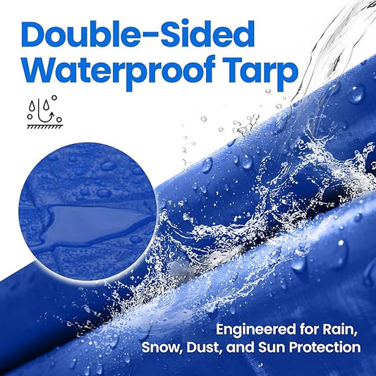 Waterproof Tarp Outdoor 16 x 20 Feet 5 Mil Reinforced Tarpaulins with Metal Grommets Blue…