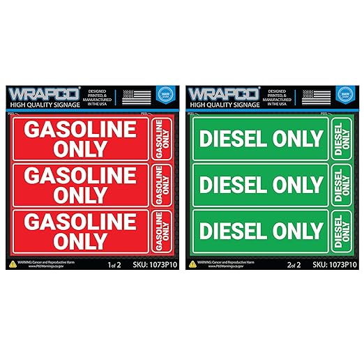 (12 Pack) Diesel Only Sticker & Gasoline Only Sticker Sign