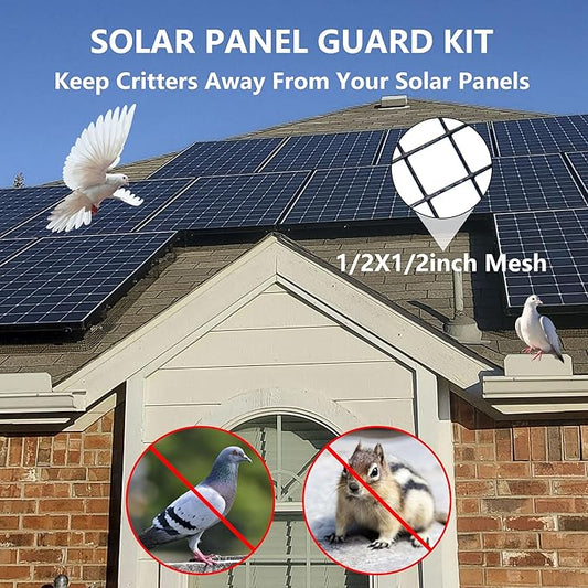 8in X 100ft Critter Guard for Solar Panels, 1/2inch PVC Coated Solar Panel Guard, Critter Guard Roll Kit for Solar Panel Wire Mesh, Black Pigeon Barrier with 120pcs Fasteners, Cutting Scissor, Gloves