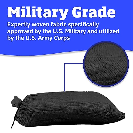 DURASACK Heavy Duty Sand Bags with Tie Strings Empty Woven Polypropylene Sand-Bags for Flood Control with 1600 Hours of UV Protection, 50 lbs Capacity, 14x26 inches, Black, Pack of 10