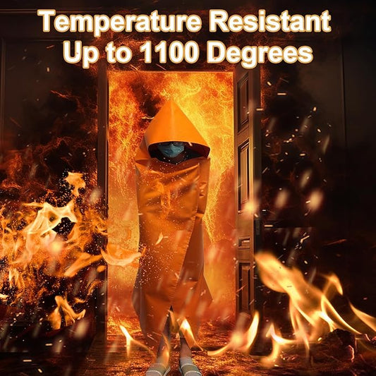 DIBBATU Fireproof Cloak, Fire Escape Cloak, Extra Big Fireproof Fiber Cape, Emergency Used as A Fire Blanket, Head Protection Fire Escape Suit for Household, Office Home (Orange, 63 * 56in)
