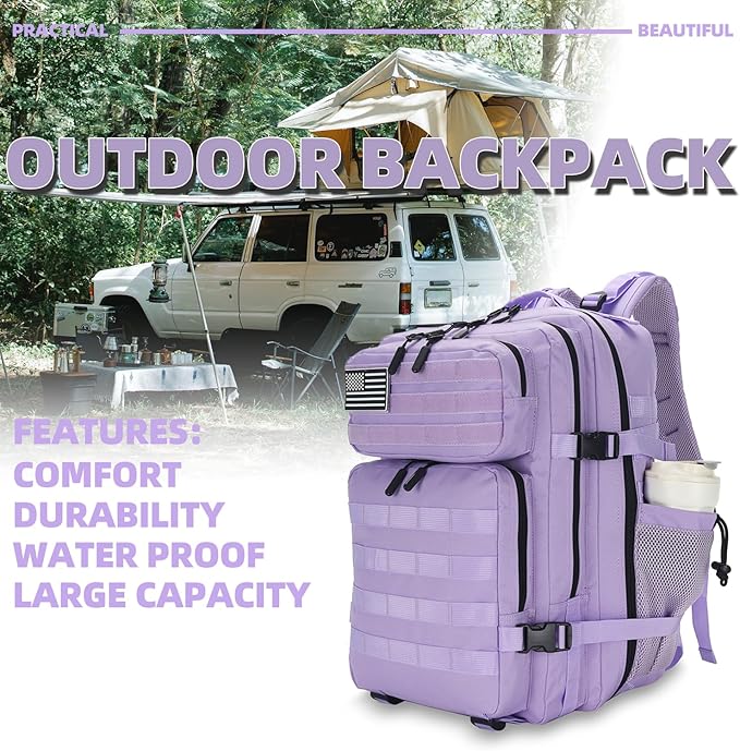 25L Tactical Backpack for Men and Women Military Backpack Small Assault Pack Molle Backpack Bug Out Bag Travel Rucksack Daypack (Light Purple)